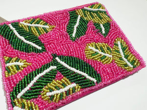 Green Leaves Mini Beaded Coin Purse