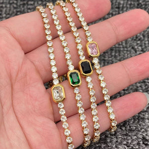 Full Zircon 3mm 18K Gold Plated Stainless Steel Bracelet