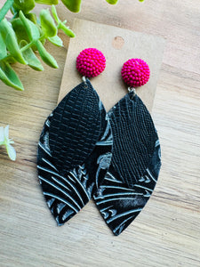 MULTIPLE COLORS: Beaded Post Leather Earrings