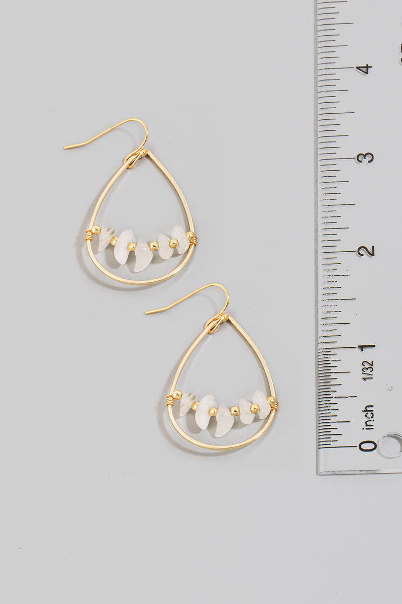 Pebble Stone Beads Tear Dangle Earrings