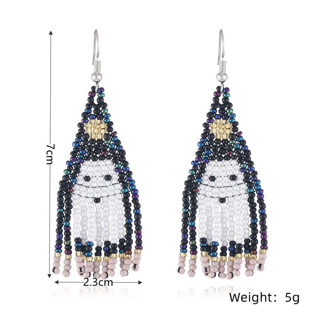 Ghost Seed Bead Tassel Earrings
