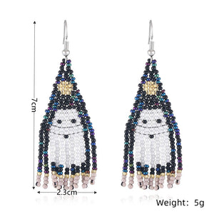 Ghost Seed Bead Tassel Earrings