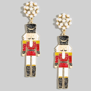 Glitter Resin Christmas Theme Nutcracker Dangle Earrings