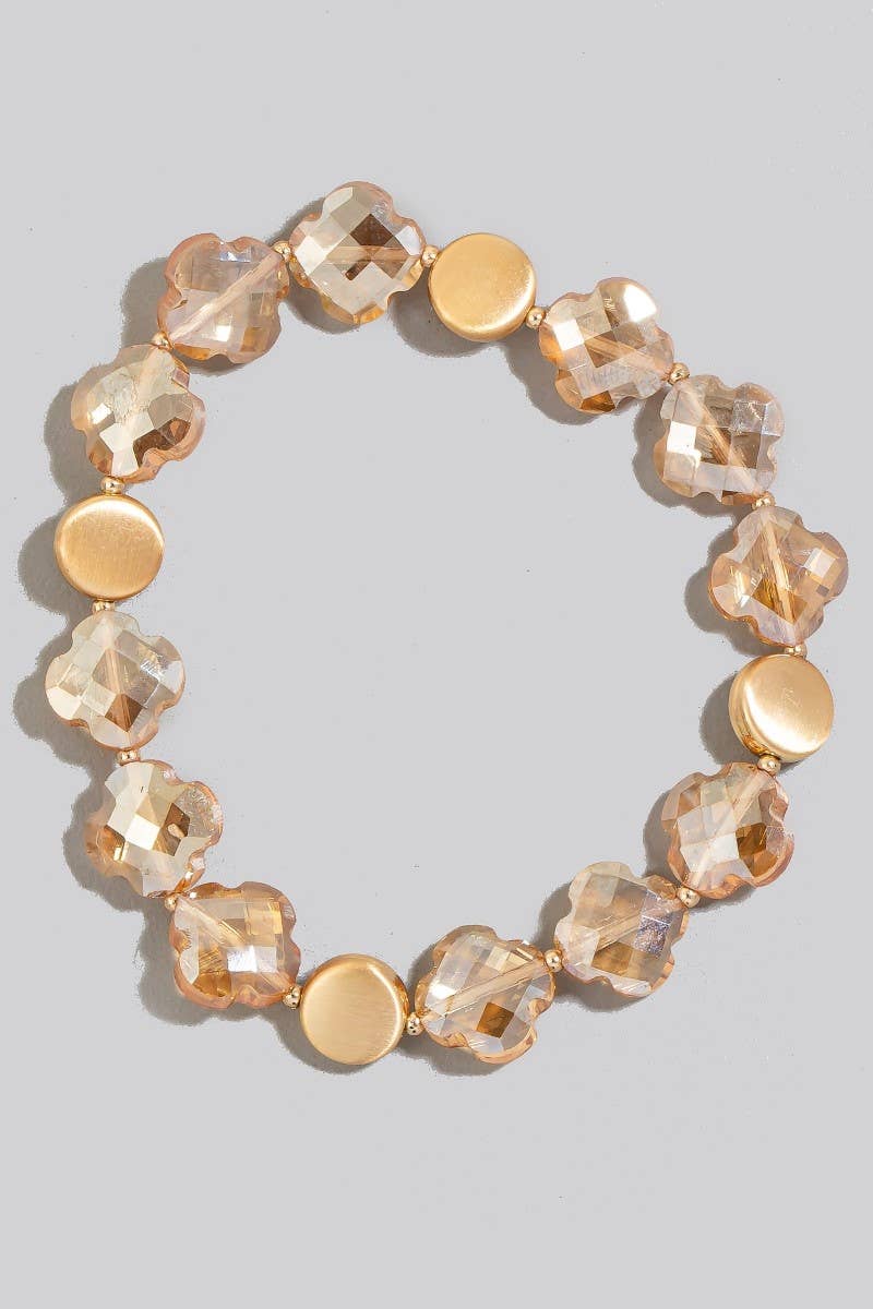 Faceted Glass Clover And Brushed Steel Beads Bracelet