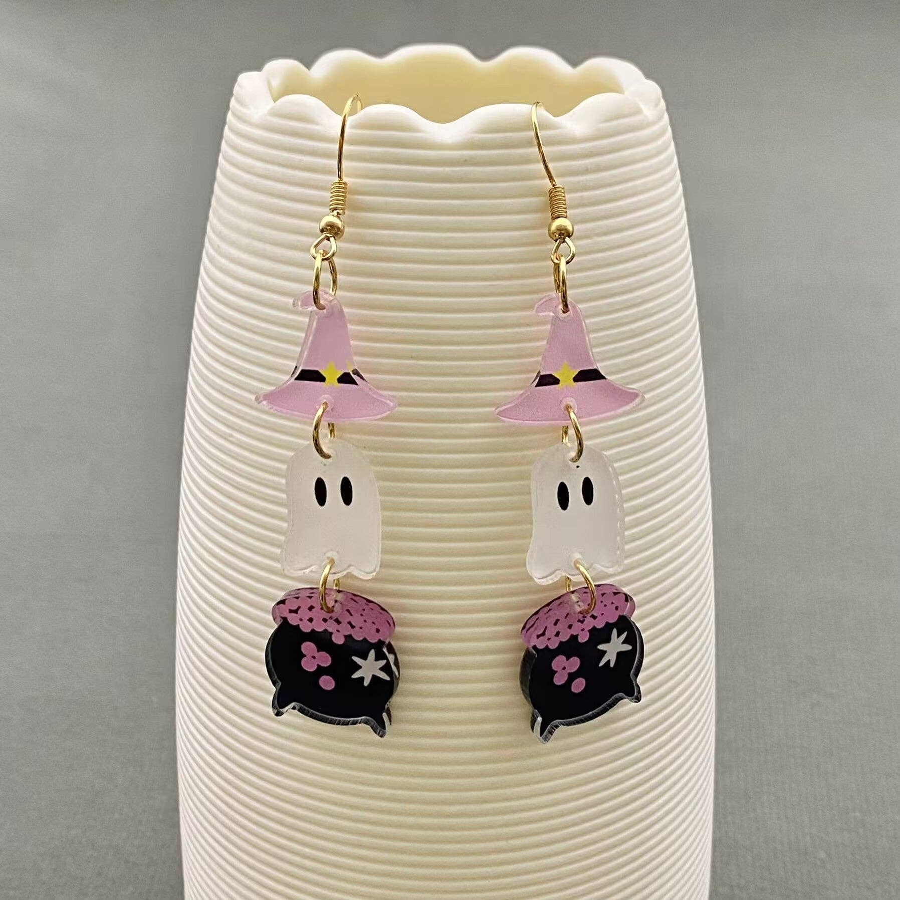 Halloween Acrylic Magic Potion Jar & Ghost Dangle Earrings