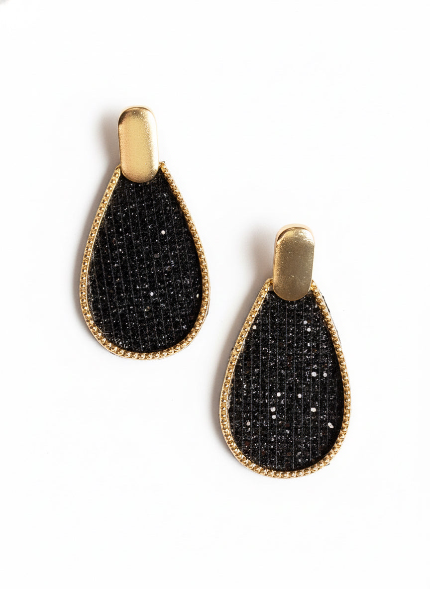 Like a Lady Teardrop Earrings with Gold Stud, Black