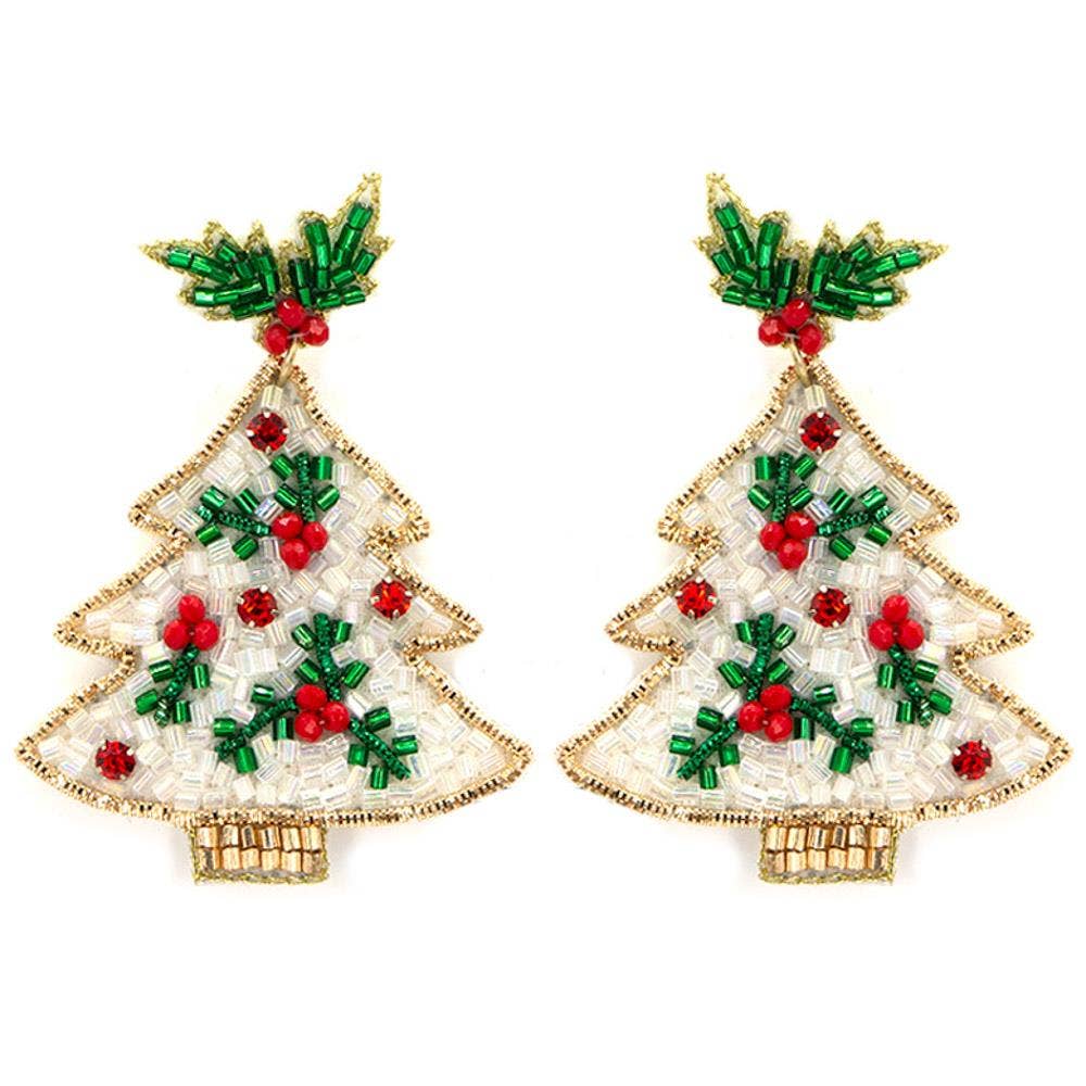 SEED BEAD CHRISTMAS TREE DANGLE POST EARRINGS