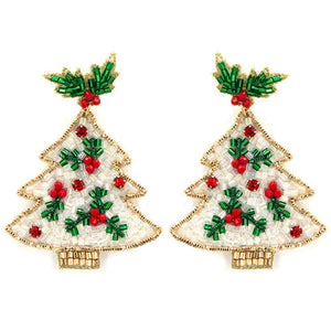 SEED BEAD CHRISTMAS TREE DANGLE POST EARRINGS