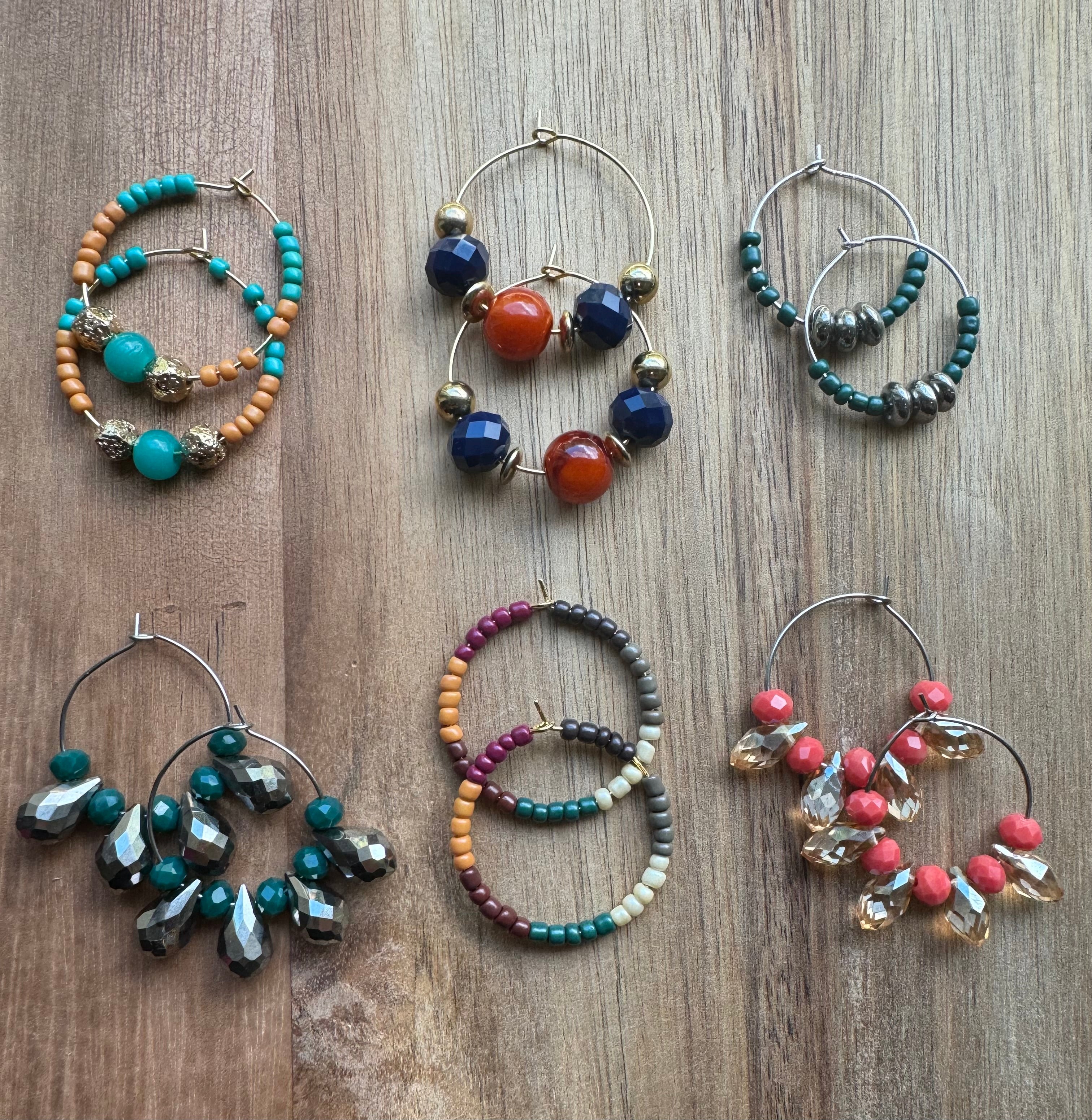 MULTIPLE STYLES: Beaded Hoop Earrings 1.25”