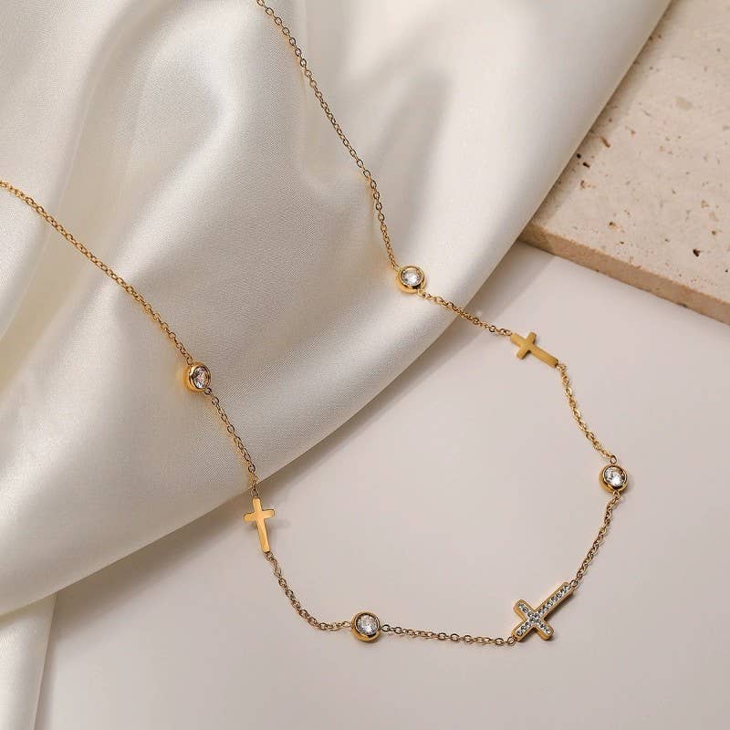 18K STAINLESS STEEL TARNISH-FREE CROSS NECKLACE