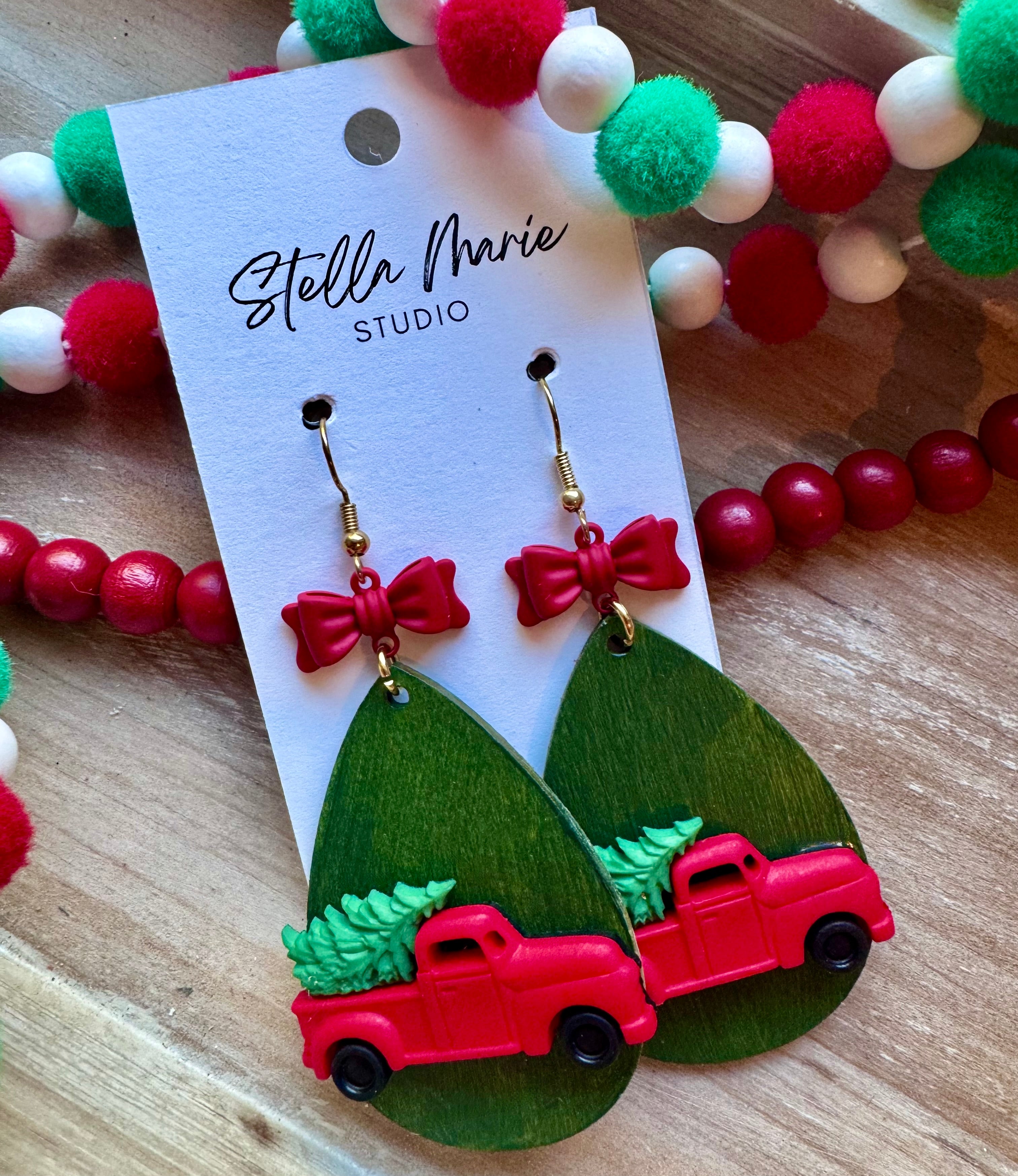 Christmas Truck Wooden Earrings