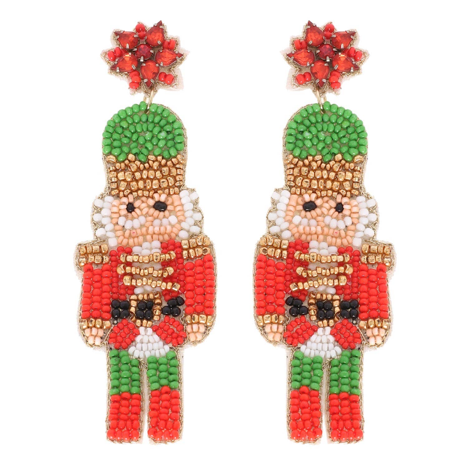 NUTCRACKER POST SEED BEAD CHRISTMAS BEADED DROP EARRINGS