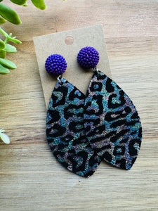 MULTIPLE COLORS: Beaded Post Leather Earrings