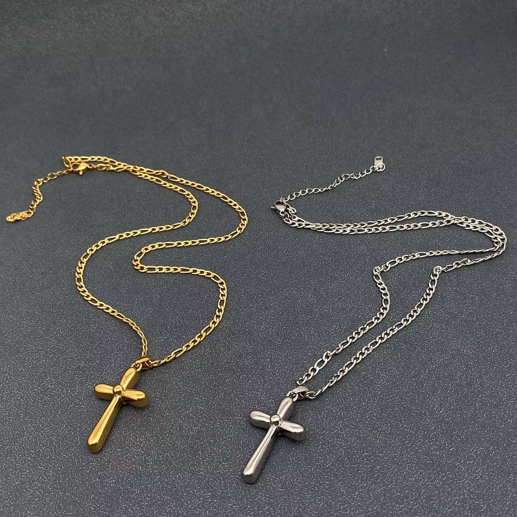 18K Gold Plated SS Glossy Cross Charm Necklace