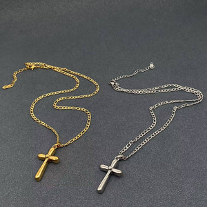 18K Gold Plated SS Glossy Cross Charm Necklace