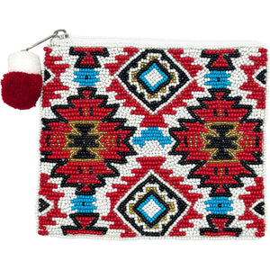 WESTERN PRINT Beaded Coin Purse
