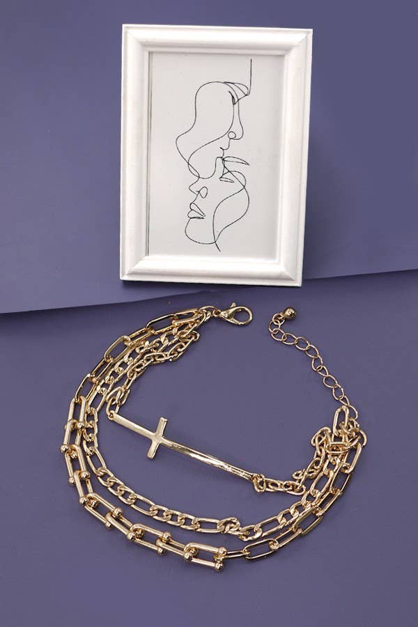 TRIPLE BRACELETS WITH LARGE CROSS