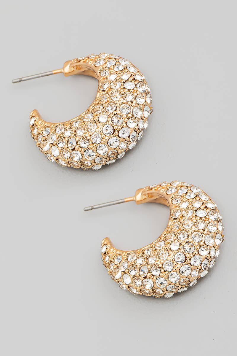 Rhinestone Crescent Hoop Earrings