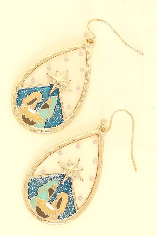 CHRISTMAS NATIVITY THEME TEARDROP DANGLE EARRINGS