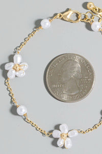 Pearl Beaded Flower Chain Bracelet