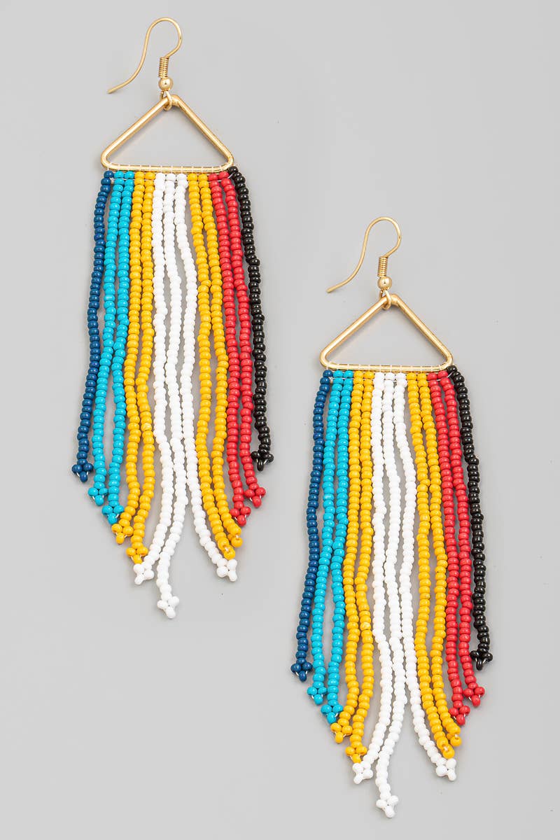 Triangle Multi Color Beaded Fringe Earrings