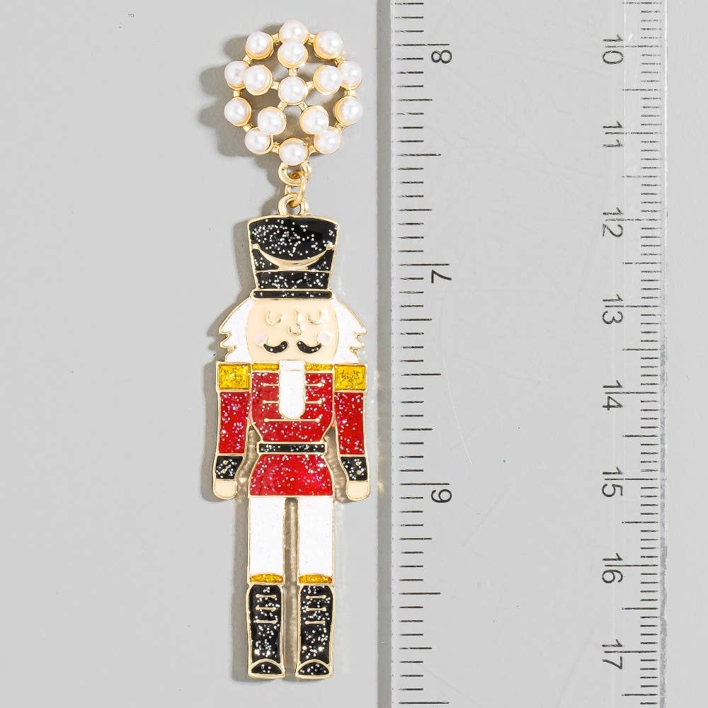 Glitter Resin Christmas Theme Nutcracker Dangle Earrings