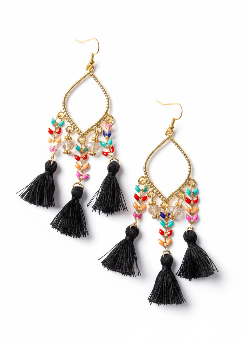 Take Me to Coachella Tassel Earrings, Black