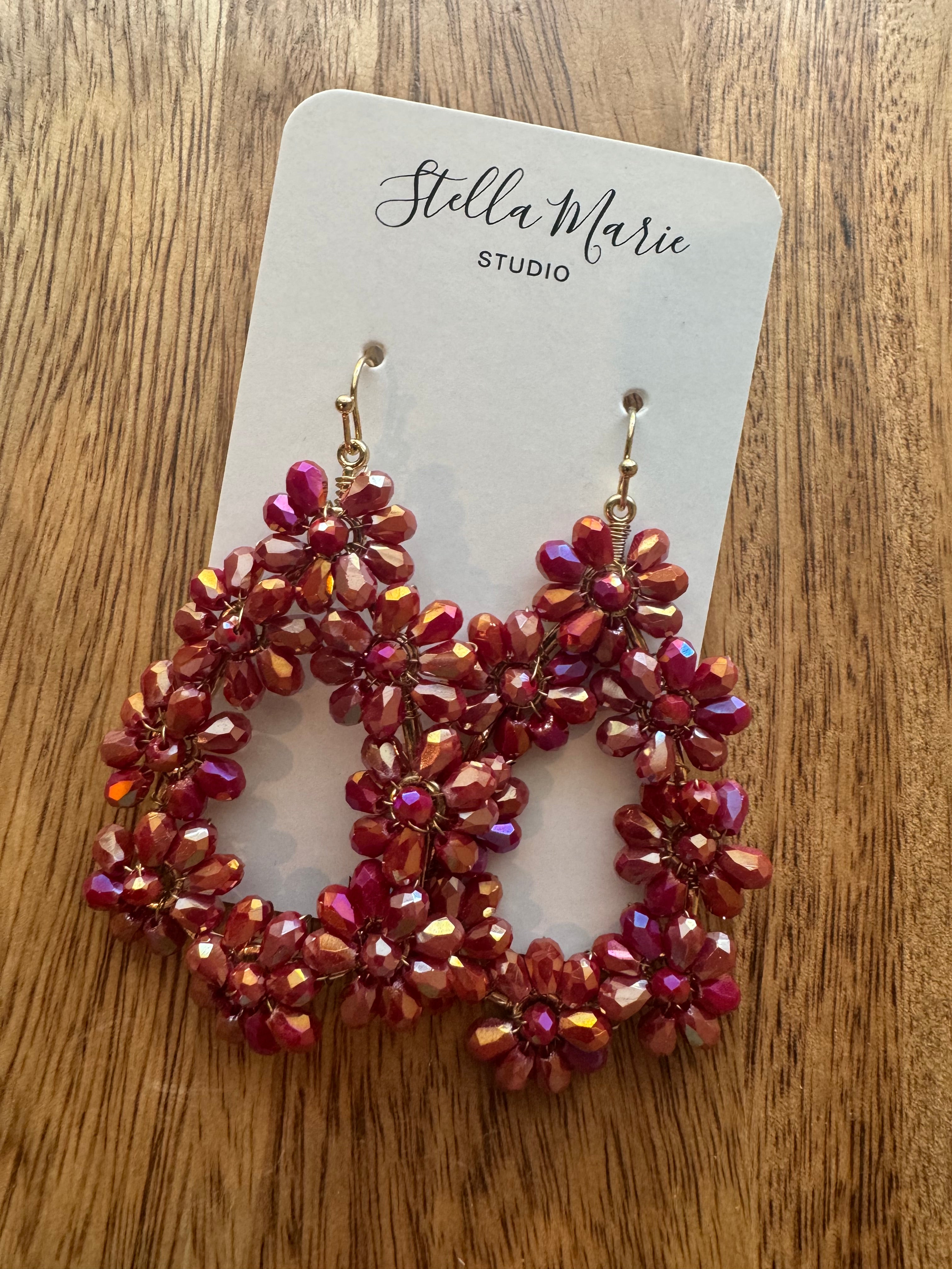 Pink Flowers Teardrop Earrings