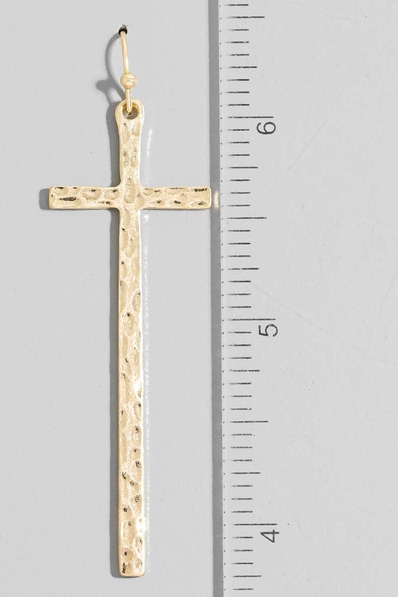 Hammered Long Cross Dangle Earrings