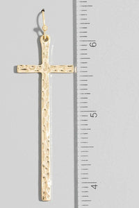 Hammered Long Cross Dangle Earrings
