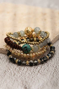 BOHO WOOD FACET BEAD HEART BRACELET SET