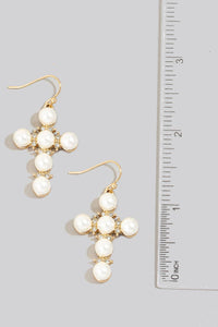 Intricate Halo Set Pearl Beaded Cross Earrings