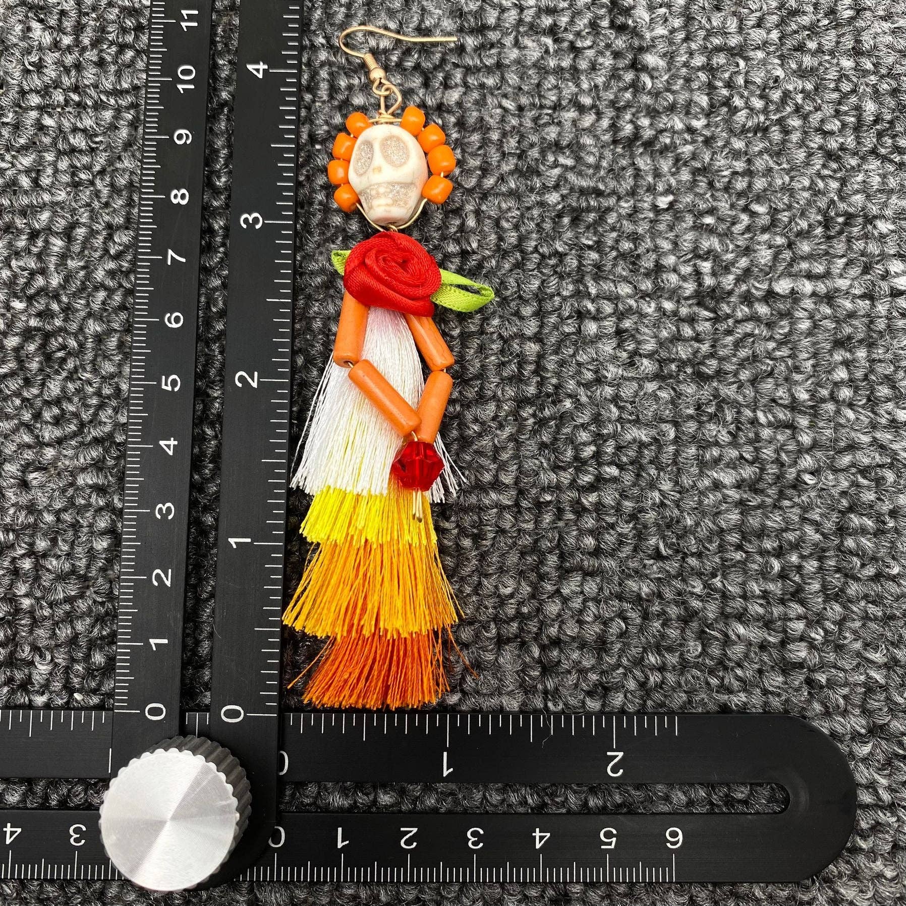 Halloween Skull Lady with Corsage Tassel Earrings