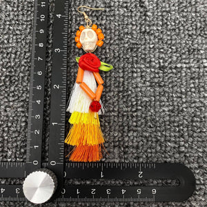 Halloween Skull Lady with Corsage Tassel Earrings