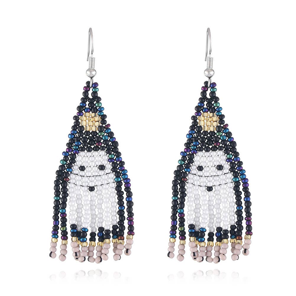 Ghost Seed Bead Tassel Earrings