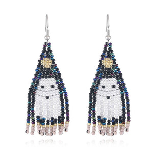 Ghost Seed Bead Tassel Earrings