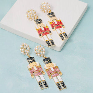 Glitter Resin Christmas Theme Nutcracker Dangle Earrings