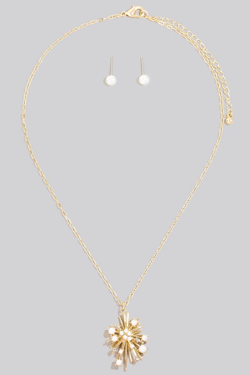 Pearl Cluster Pendant Necklace Set