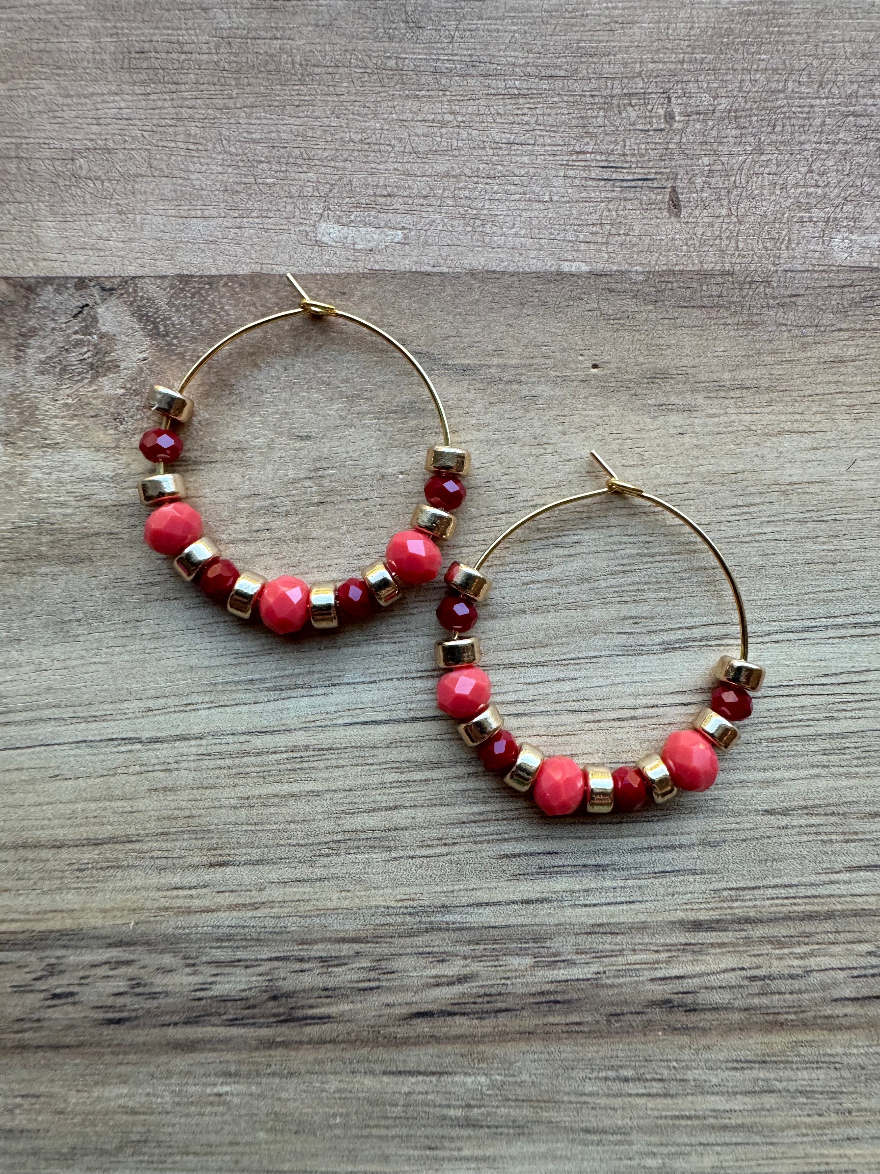 MULTIPLE STYLES: Beaded Hoop Earrings 1.25”