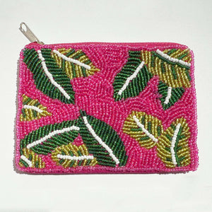 Green Leaves Mini Beaded Coin Purse