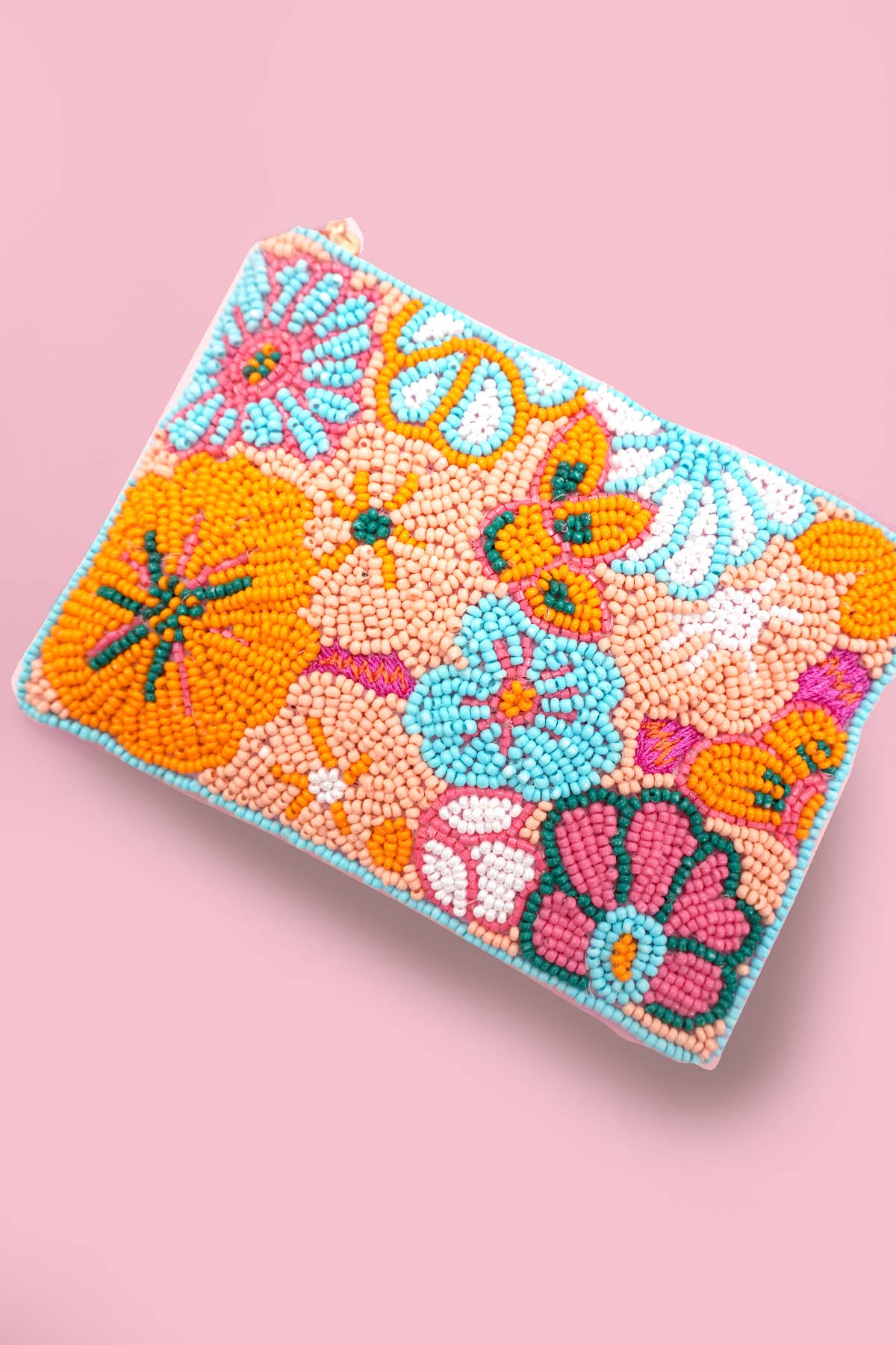 FLOWERS SEED BEAD COIN POUCH