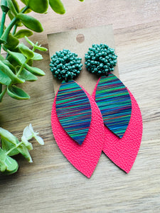 MULTIPLE COLORS: Beaded Post Leather Earrings