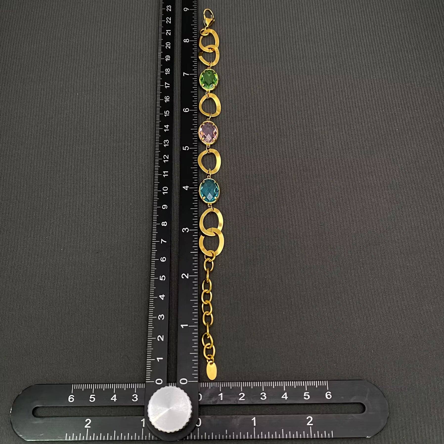 3 Color Oval Crystal 18K Golden SS Ring Linked Bracelet