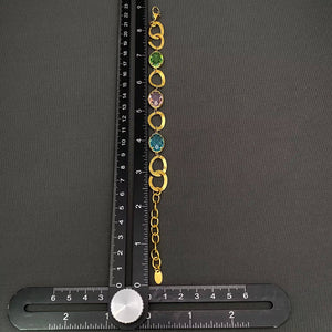 3 Color Oval Crystal 18K Golden SS Ring Linked Bracelet