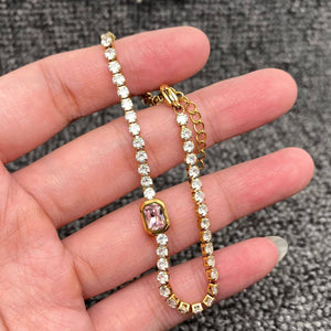 Full Zircon 3mm 18K Gold Plated Stainless Steel Bracelet