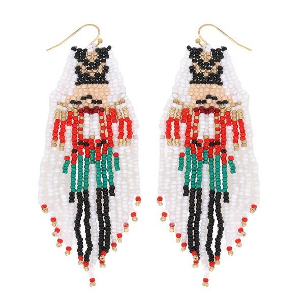 NUTCRACKER TASSEL BEADED CHRISTMAS EARRINGS