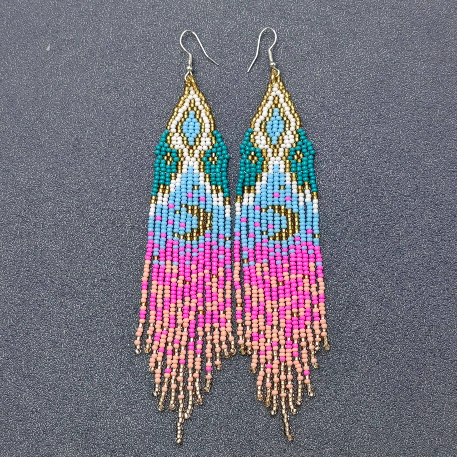 Boho Starry Sky Seed Beads Fringe Earrings