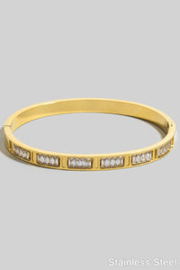 Stainless Steel Intricate Baguette Row Hinge Bangle Bracelet