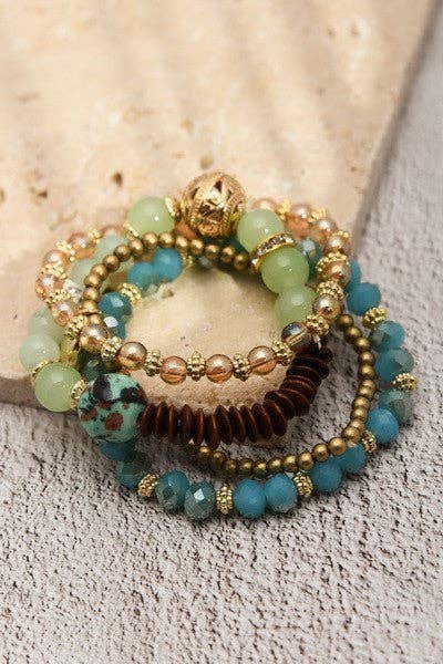 BOHO WOOD FACET BEAD HEART BRACELET SET