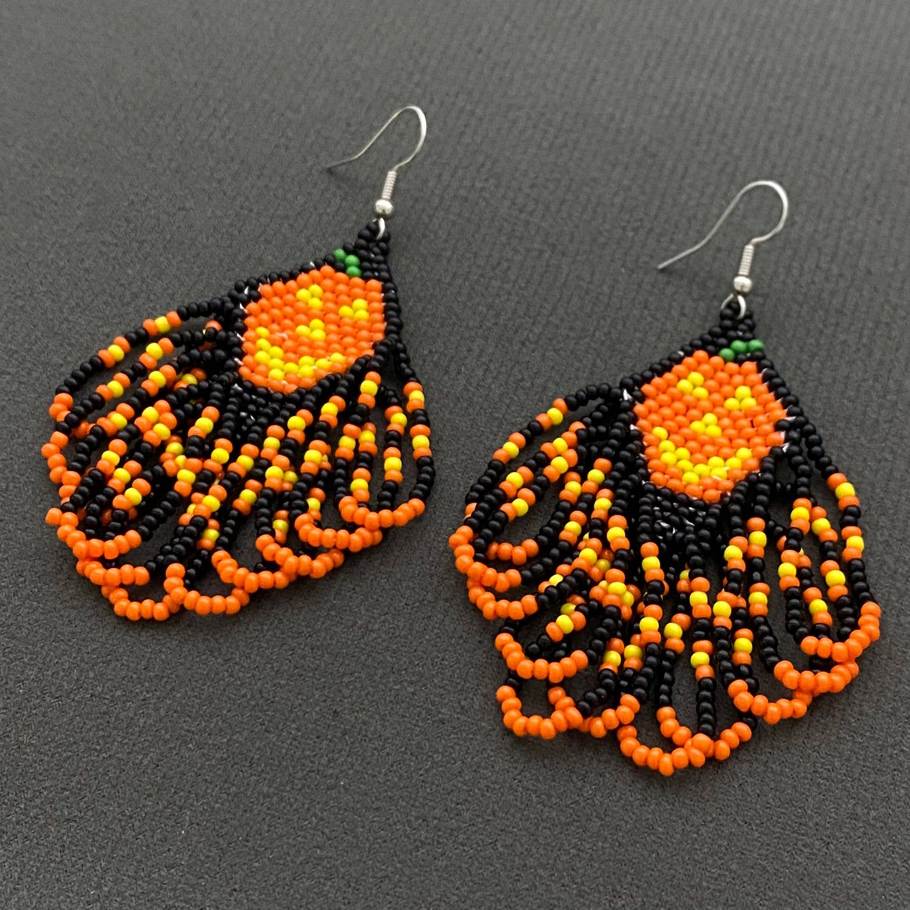 Halloween Pumpkin Seed Beads Fringe Earrings